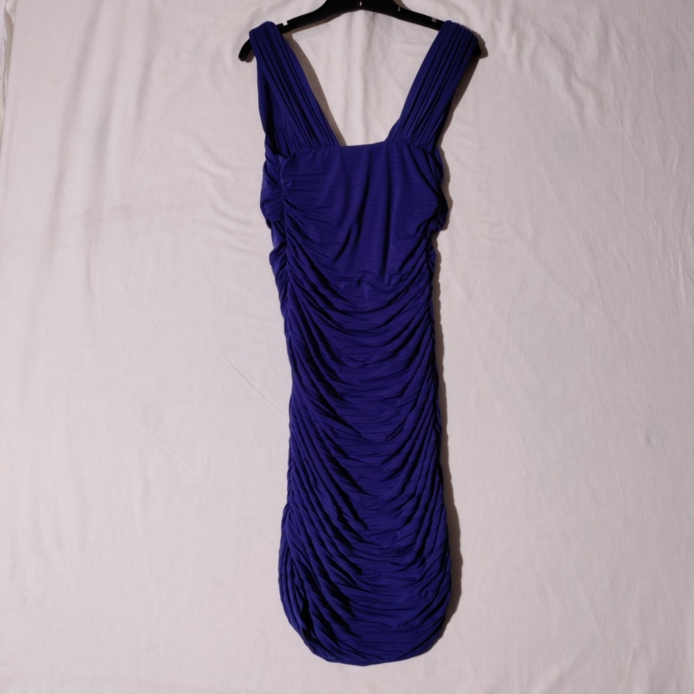 NICOLE MILLER Blue COCKTAIL FORMAL GOWN RUCHED FITTED DRESS SIZE 8 - Picture 6 of 16